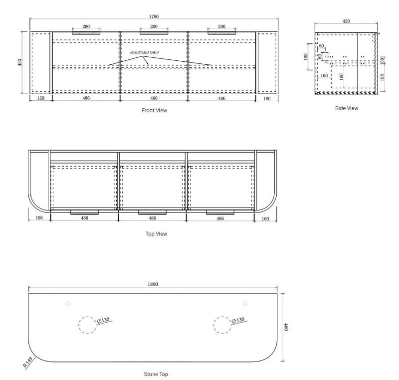 Otti Bondi Natural Oak 1800mm Curve Double Bowl Wall Hung Vanity