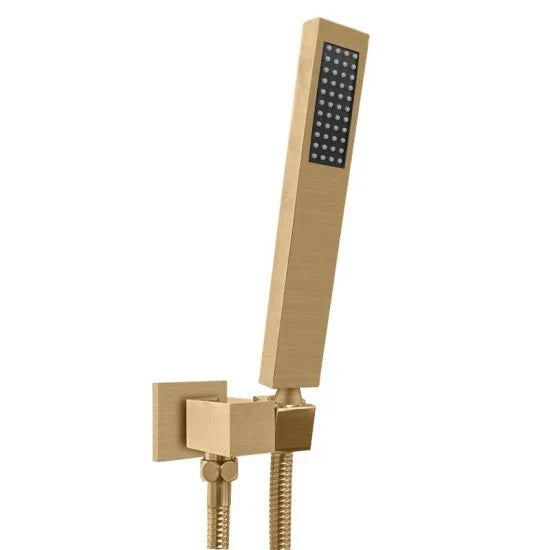 Square Brushed Brass Shower Rail with Handheld Shower(Stainless Steel Hose)