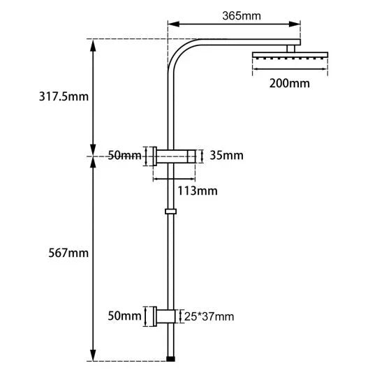 8'' Square Black&Rose Gold Shower Station(Top Water Inlet)