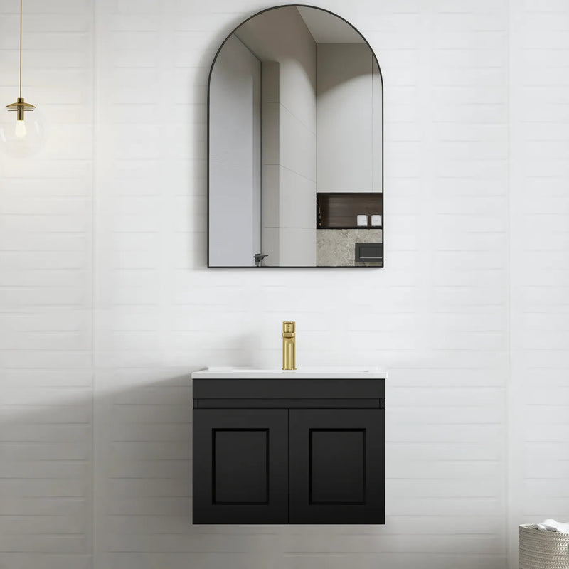 Otti Hampton Mark Ii Matte Black 600mm Single Bowl Wall Hung Vanity