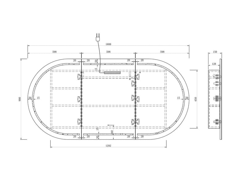 Otti Bondi Natural Oak Led Shaving Cabinet With Powerpoint 1800X900mm