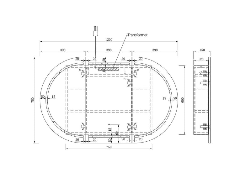 Otti Bondi Black Oak Led Shaving Cabinet With Powerpoint 1200X750mm