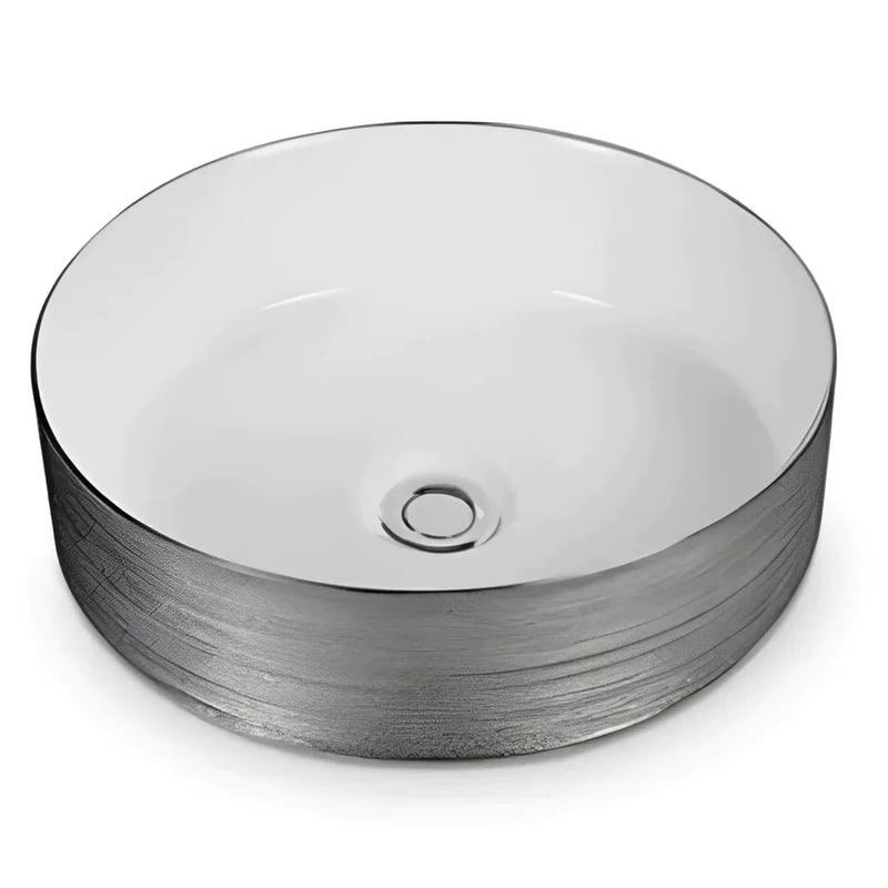 Fine Ceramic Basin Gloss White & Silky Silver 355mm