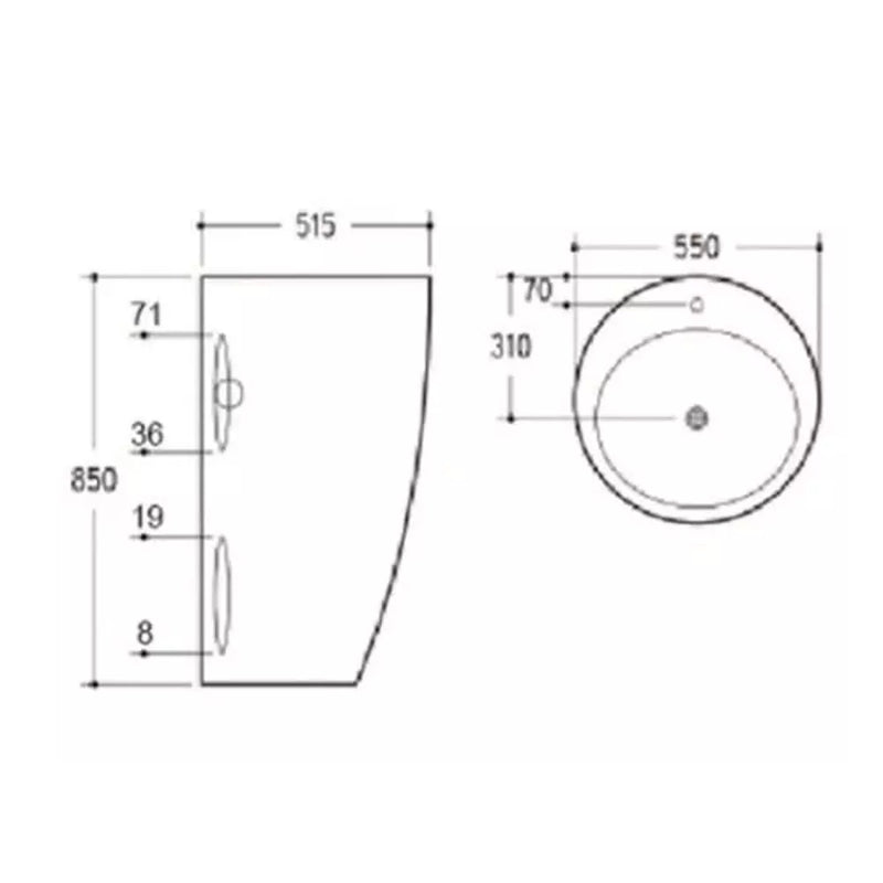 Freestanding Ceramic Basin With No Overflow 550mm