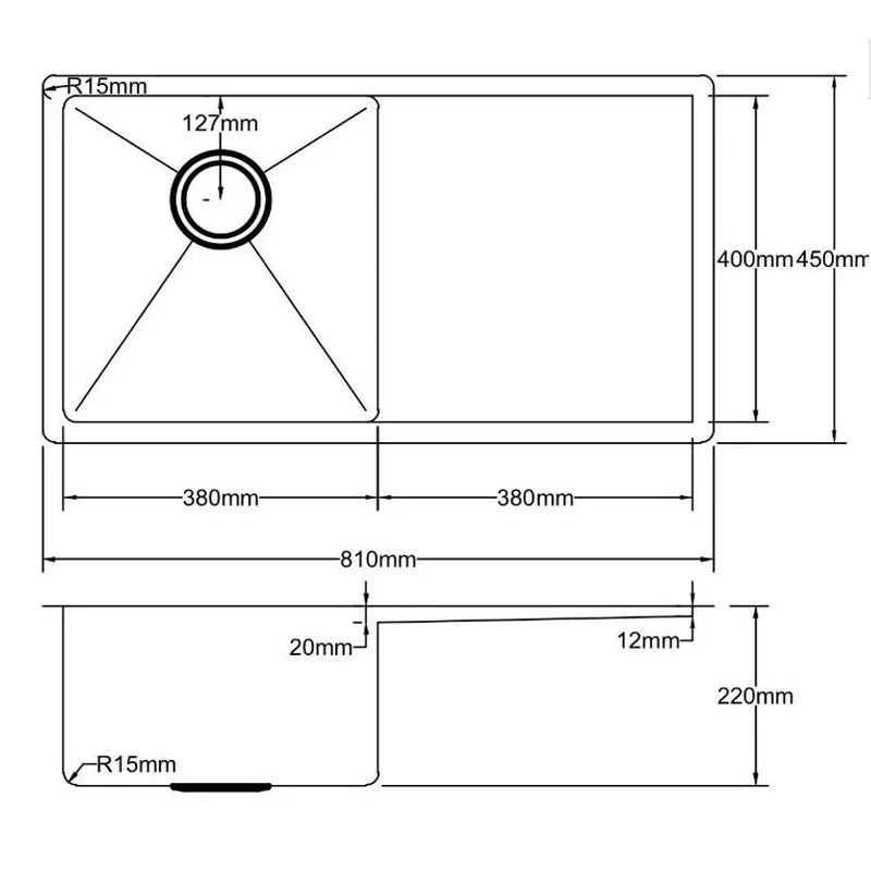 Hand Made Stainless Steel Kitchen Sink 810mm