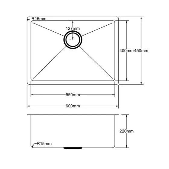 Handmade Stainless Steel Kitchen Sink 600mm