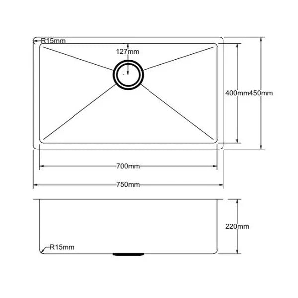 Handmade Stainless Steel Kitchen Sink 750mm
