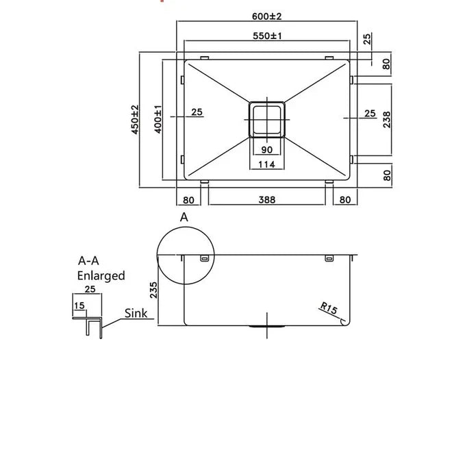 Handmade Stainless Steel Kitchen Sink 600mm