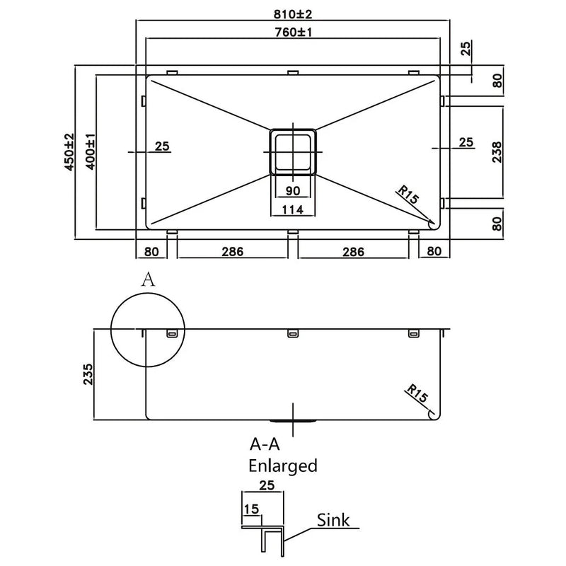 Handmade Stainless Steel Kitchen Sink 810mm
