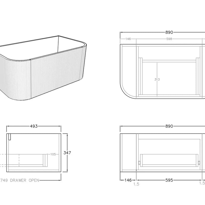 Bronte Wall Hung Vanity 900 (Coastal Oak)