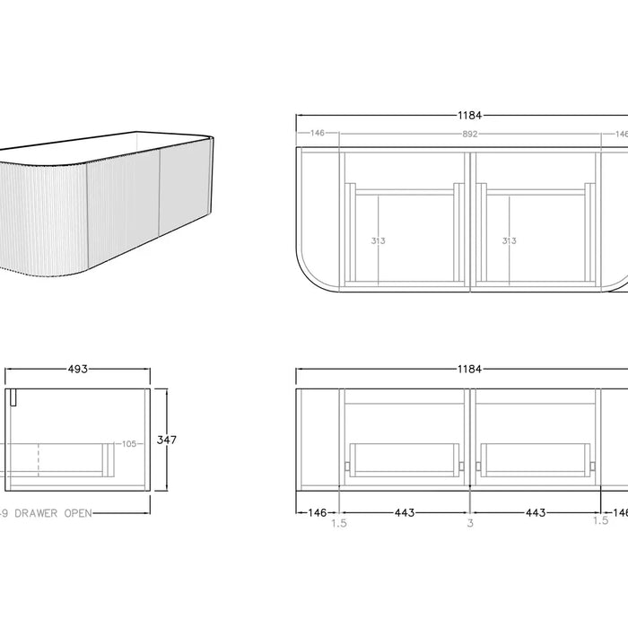 Bronte Wall Hung Vanity 1200 (Coastal Oak)