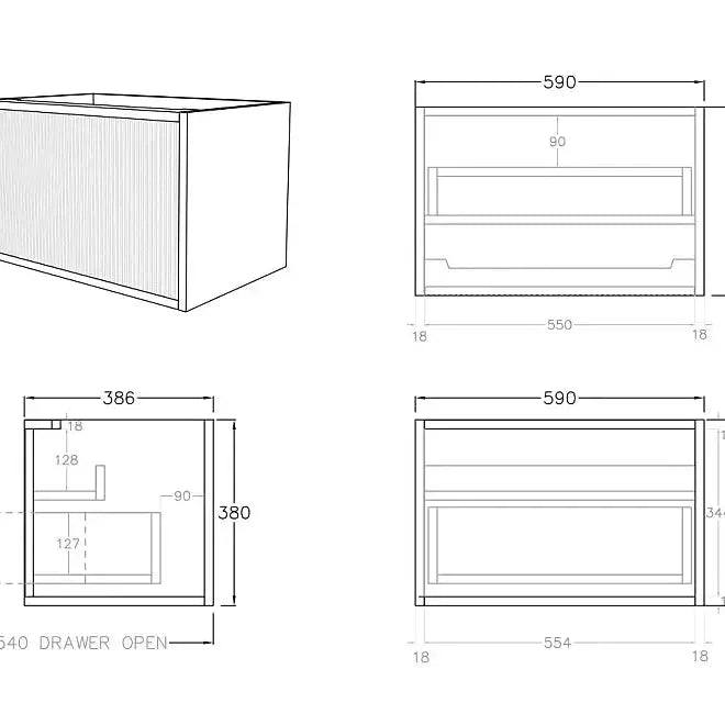 Bellevue Wall Hung Ensuite Vanity 600 (Prime Oak) - Aqualux Bathrooms- Poseidon