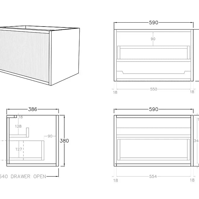 Bellevue Wall Hung Ensuite Vanity 600 (Prime Oak)