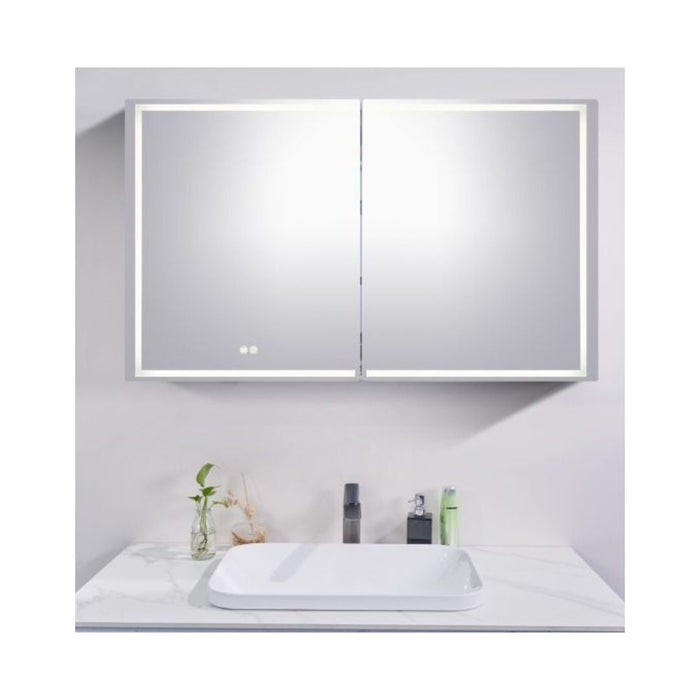 1200x720x139mm Silver Brushed Rectangular LED Mirror Shaving Cabinet (Double Doors,Anti- Fogging)