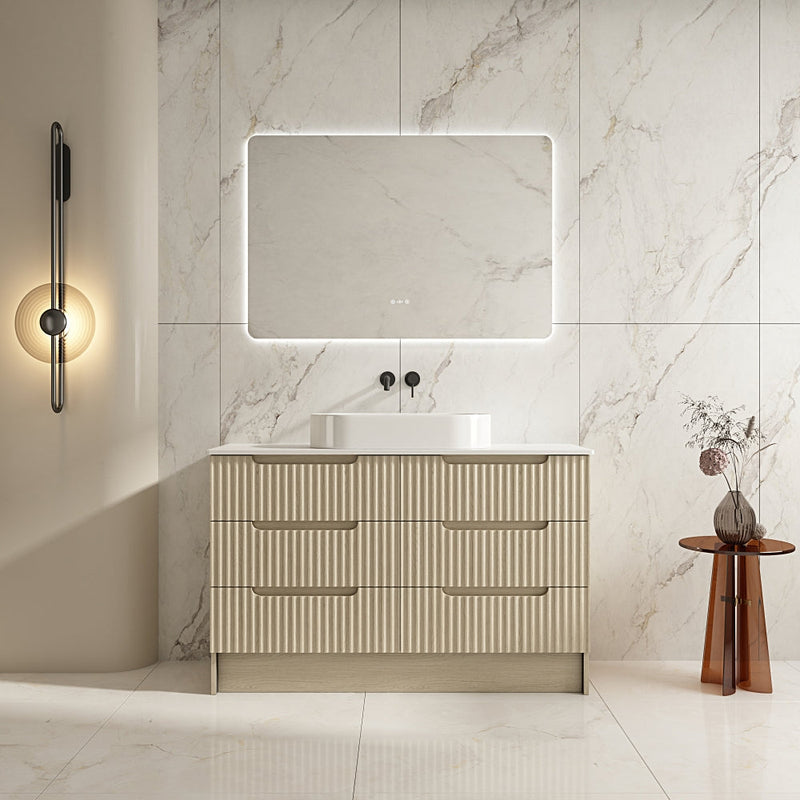 Fluted Rhea Floor Standing Vanity - Natural Oak (All Sizes)