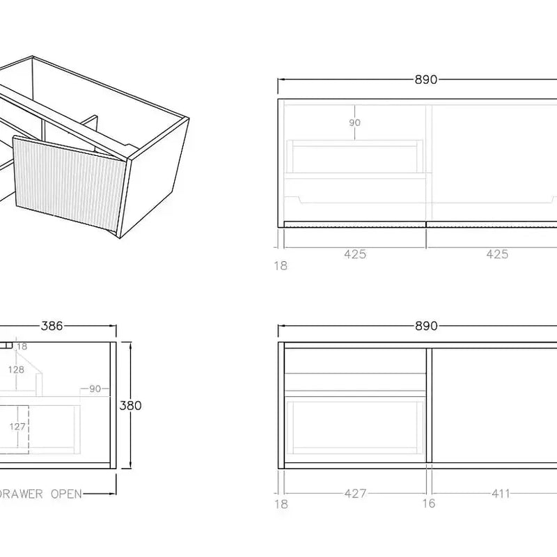 Bellevue Wall Hung Ensuite Vanity 900 (Coastal Oak) - Aqualux Bathrooms- Poseidon