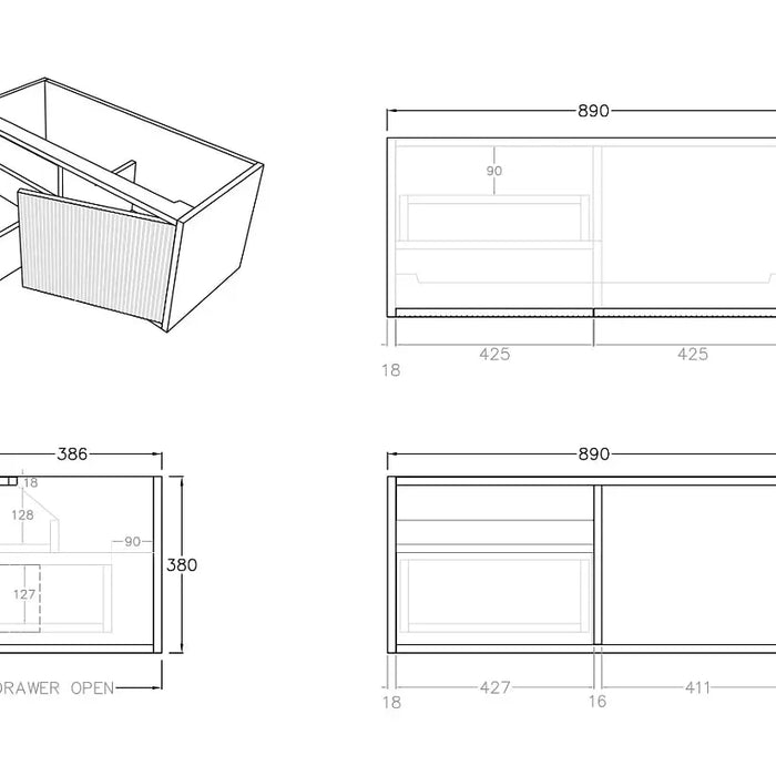 Bellevue Wall Hung Ensuite Vanity 900 (Coastal Oak)