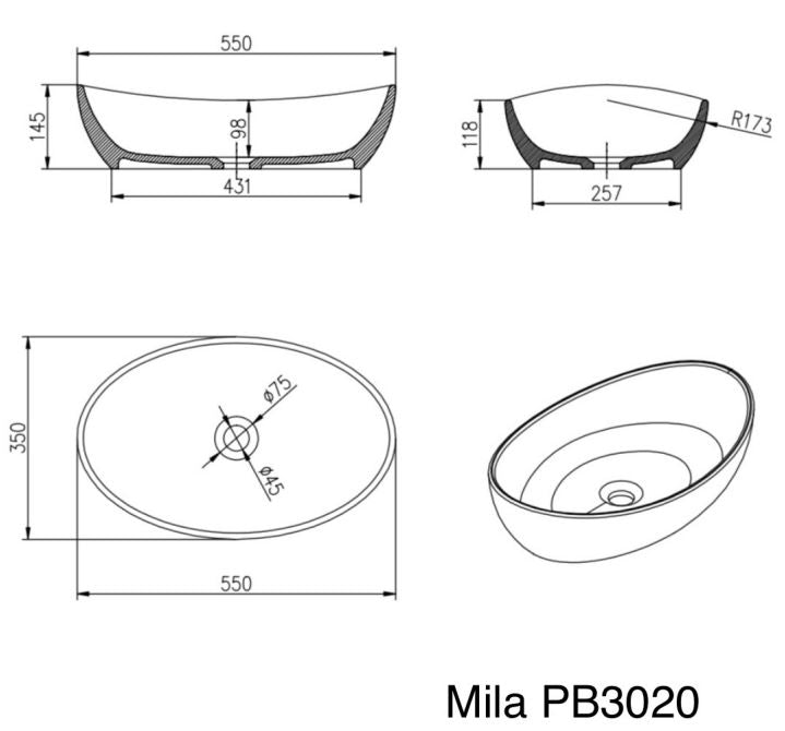 Pietra Bianca Mila Above Counter Basin