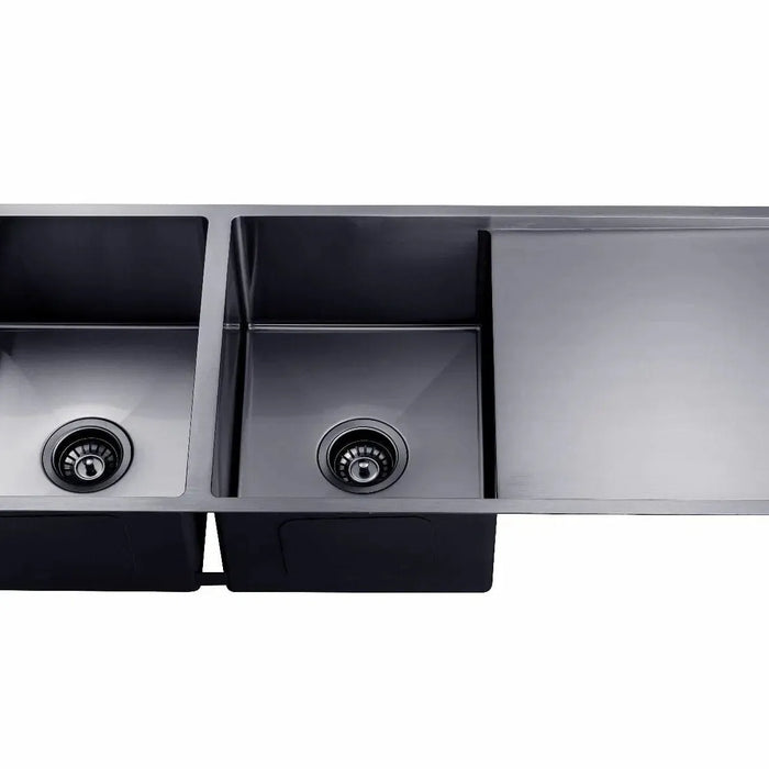 Gun Metal Grey 1160*460*230mm Kitchen Sink Round Corner Stainless Steel Double Bowl (with Bottom Tray)