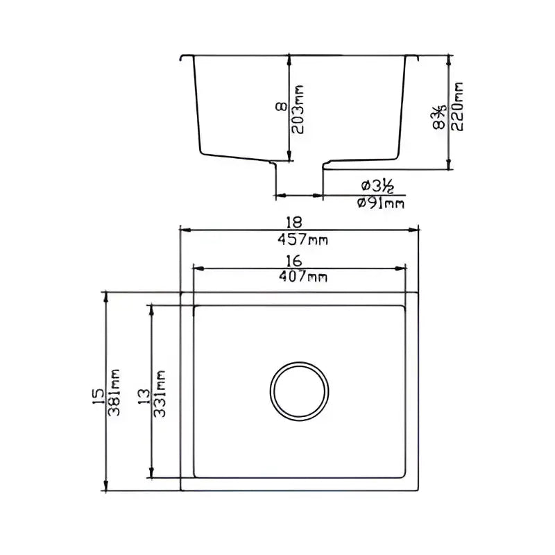 Quartz Undermount Kitchen Sink 381mm