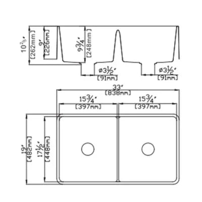 Quartz Undermount Double Bowl Kitchen Sink 838mm