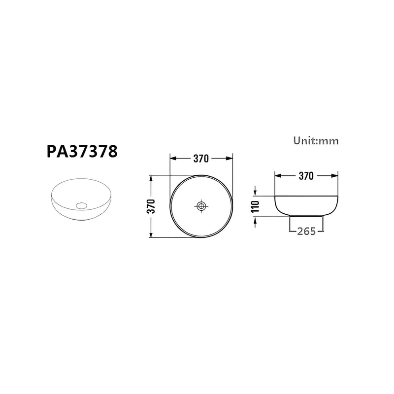 Round Above Counter Ceramic Art Basin 370mm