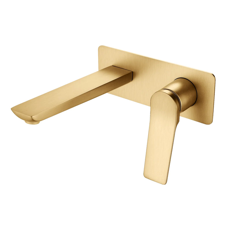 Rushy Series Square Brushed Yellow Gold Wall Mixer With Spout(Color Up)(With Extension)