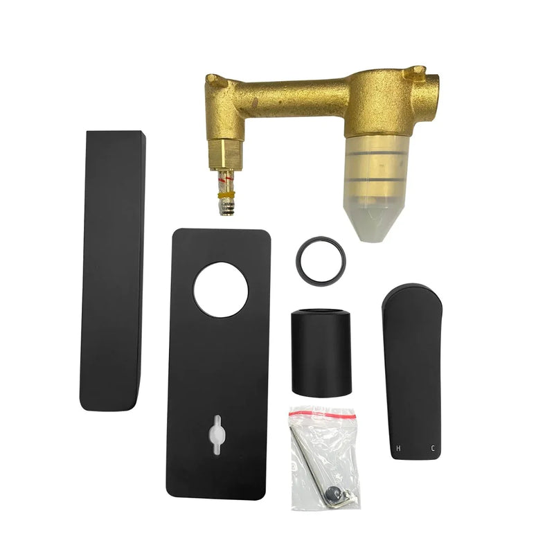 Rushy Square Black Wall Mixer With Spout