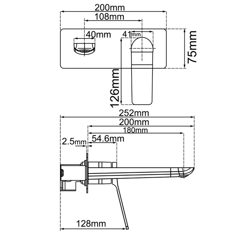 Rushy Square Black Wall Mixer With Spout
