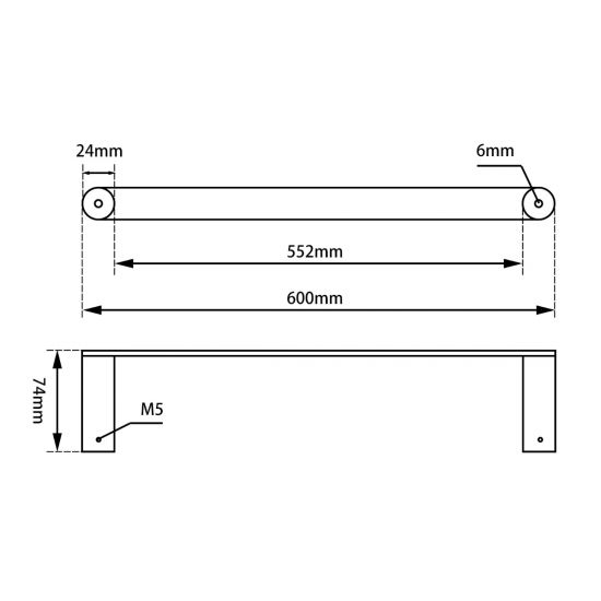 RUSHY Series Brushed Brass Single Towel Rail 600mm