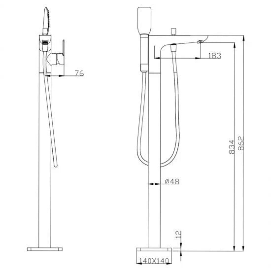 Chrome Freestabding Shower Mixer With Diverter & Handheld Shower