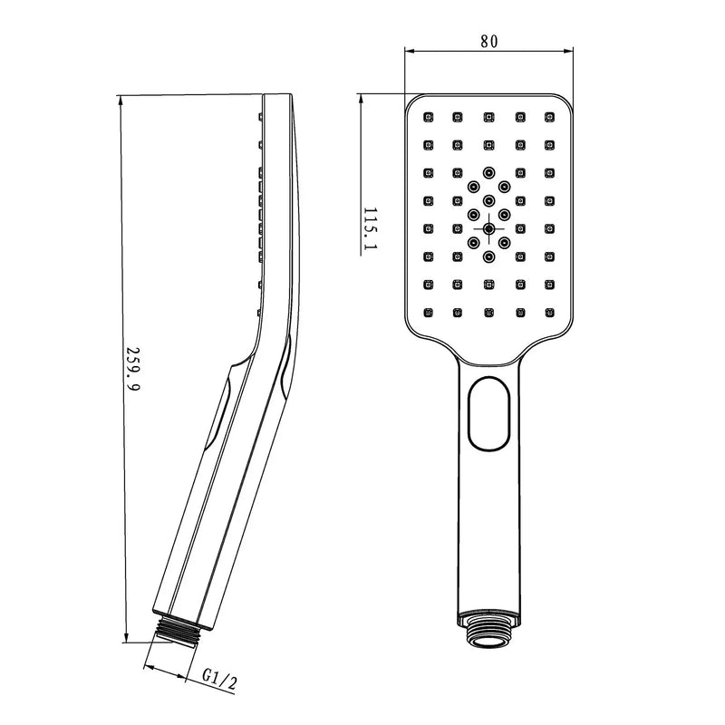 Square 3 Functions Rainfall Handheld Shower Head