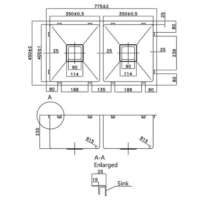 Stainless Steel Double Sink 750mm