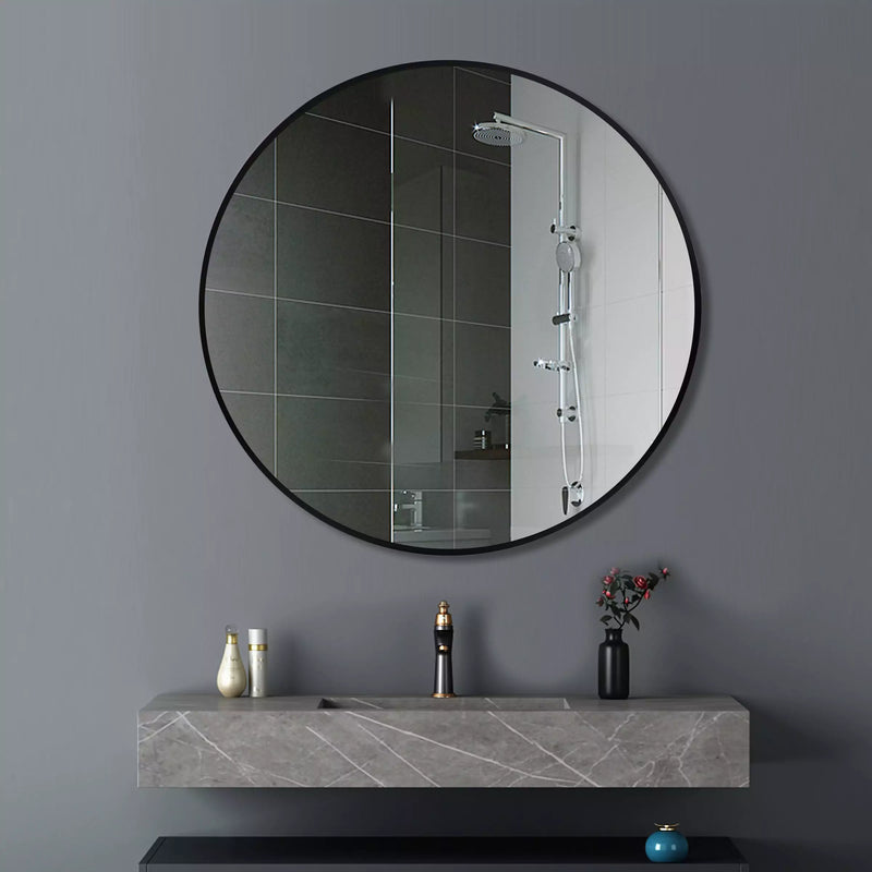 Round Black Aluminium Wall Mirror