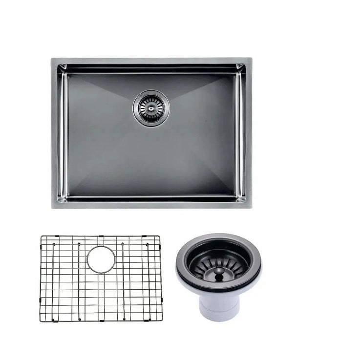 Gun Metal Grey 600*450*230mm Kitchen Sink Round Corner Stainless Steel Single Bowl (with Bottom Tray)