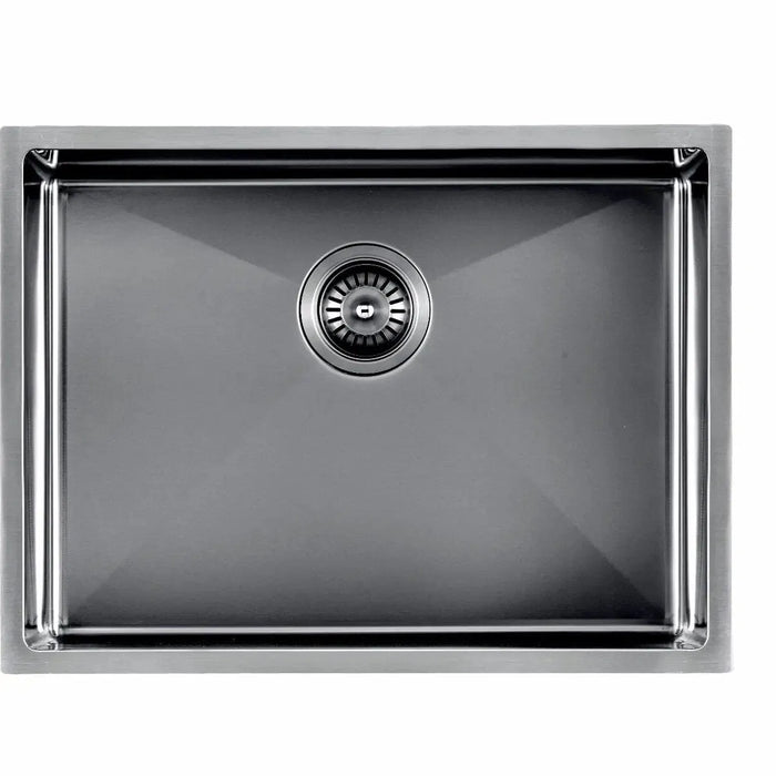 Gun Metal Grey 600*450*230mm Kitchen Sink Round Corner Stainless Steel Single Bowl (with Bottom Tray)