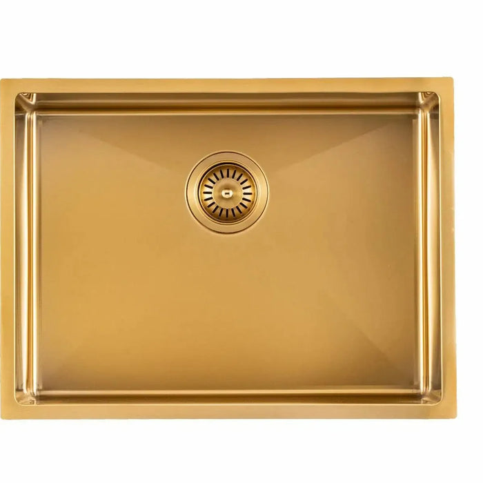 Brushed Brass 600*450*230mm Kitchen Sink Round Corner Stainless Steel Single Bowl (with Bottom Tray)