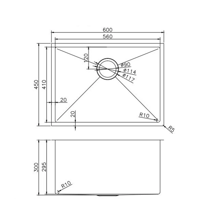 Brushed Brass 600*450*300mm Kitchen Sink Round Corner Stainless Steel Single Bowl (with Bottom Tray)