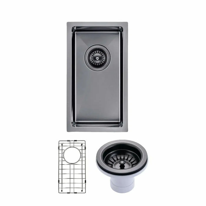 Gun Metal Grey 250*450*215mm Kitchen Sink Round Corner Stainless Steel Single Bowl (with Bottom Tray)