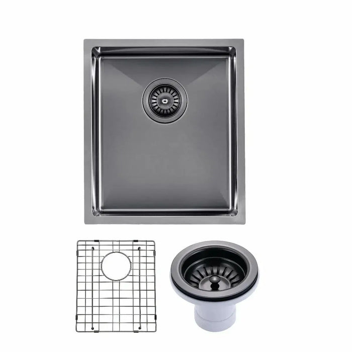 Metal Grey 390*450*215mm Kitchen Sink Round Corner Stainless Steel Single Bowl (with Bottom Tray)