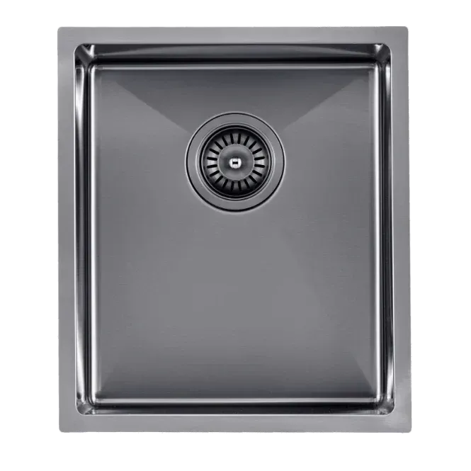 Metal Grey 390*450*215mm Kitchen Sink Round Corner Stainless Steel Single Bowl (with Bottom Tray)