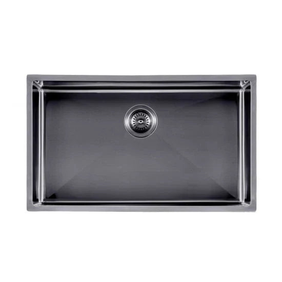 Gun Metal Grey 762*457*254mm Kitchen Sink Round Corner Stainless Steel Single Bowl (with Bottom Tray)