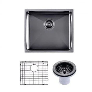 Gun Metal Grey 510*450*230mm Kitchen Sink Round Corner Stainless Steel Single Bowl (with Bottom Tray)