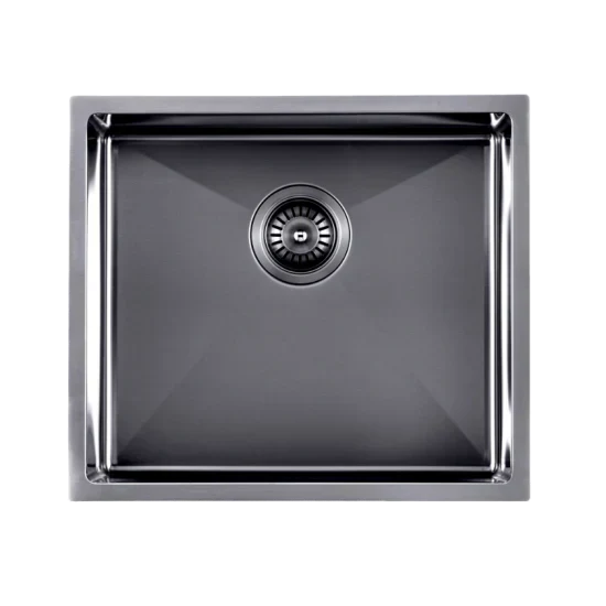 Gun Metal Grey 510*450*230mm Kitchen Sink Round Corner Stainless Steel Single Bowl (with Bottom Tray)