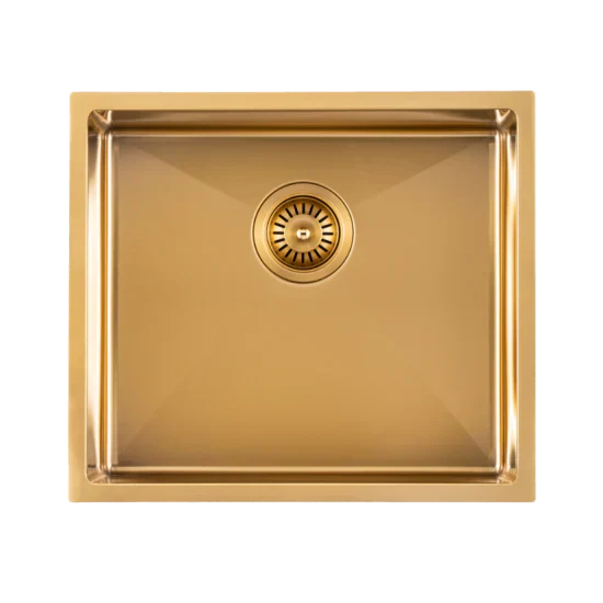 Brushed Brass 510*450*230mm Kitchen Sink Round Corner Stainless Steel Single Bowl (with Bottom Tray)