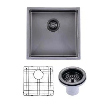 Gun Metal Grey 440*440*205mm Kitchen Sink Round Corner Stainless Steel Single Bowl (with Bottom Tray)