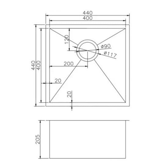 Gun Metal Grey 440*440*205mm Kitchen Sink Round Corner Stainless Steel Single Bowl (with Bottom Tray)