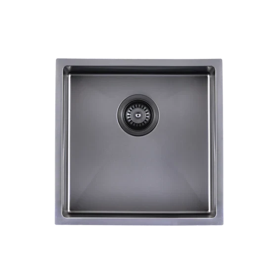 Gun Metal Grey 440*440*205mm Kitchen Sink Round Corner Stainless Steel Single Bowl (with Bottom Tray)