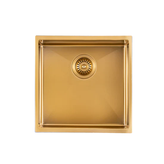 Brushed Brass 440*440*205mm Kitchen Sink Round Corner Stainless Steel Single Bowl (with Bottom Tray)