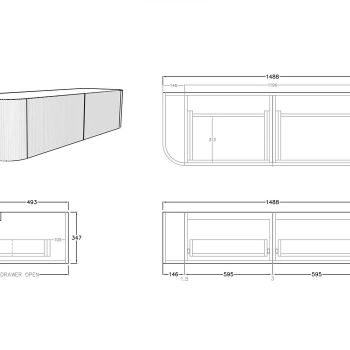 Bronte Wall Hung Vanity 1500 (Prime Oak/Double Bowl)